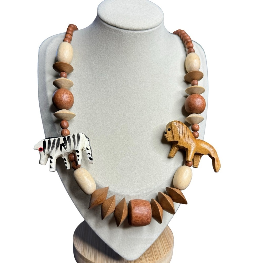 Vintage Carved Wooden Animal Necklace by Unknown Brand
